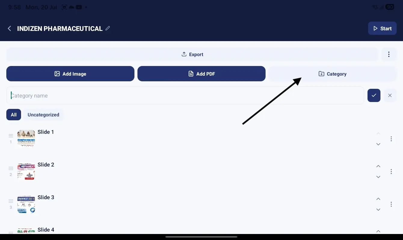Easy E-Detailing category and page management screen